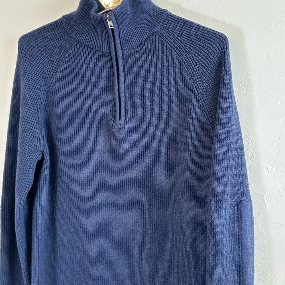 Banana Republic Men's/Unisex Blue Half-Zip Sweater with Elbow Patches Sz S